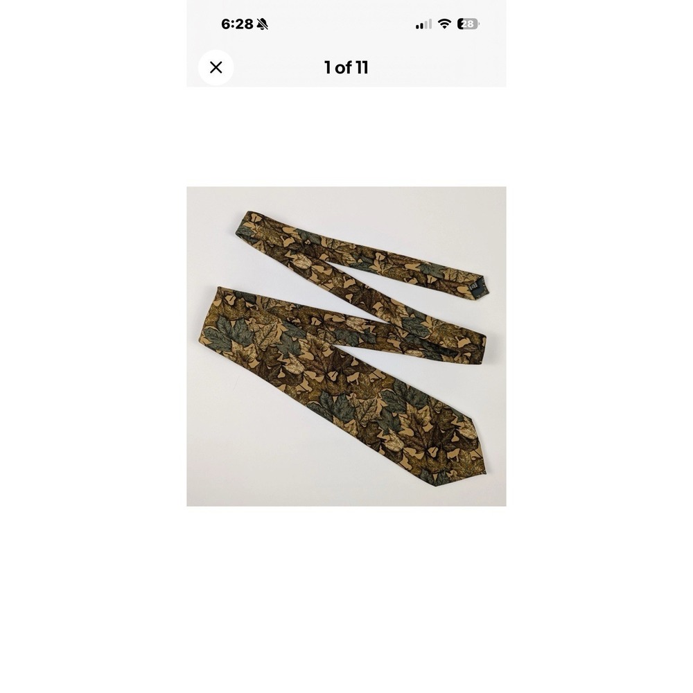 Bert Pulitzer Silk Tie Mens Brown Green Maple Leaf Autumn Ancient Madder USA